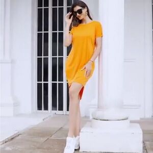 NWOT-Yellow Hi-lo Tee Shirt Dress w/ pockets.